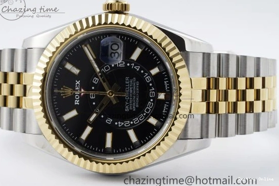 0502 Skydweller SS YG Noob Best Edition Black Dial on SS YG Jubilee Bracelet A23J Efficient 2122